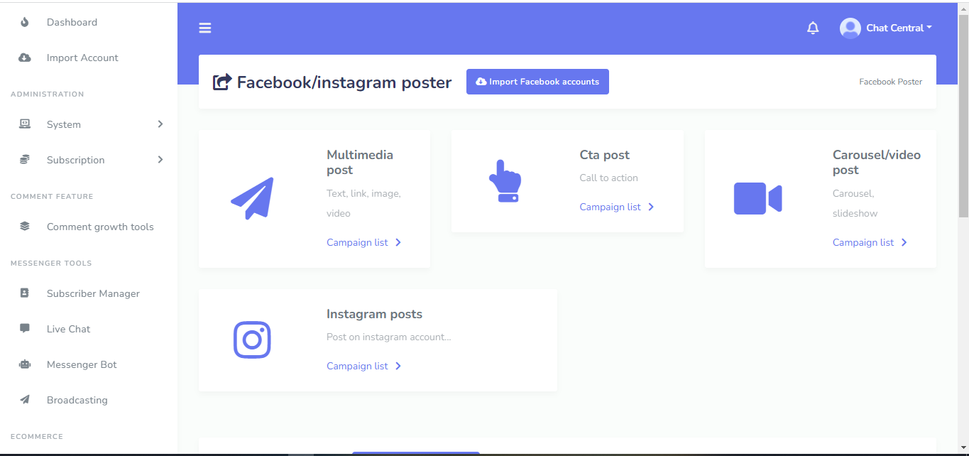Chat Central - Facebook Chatbot, eCommerce & Social Media Management Tool - Feature showcase 10