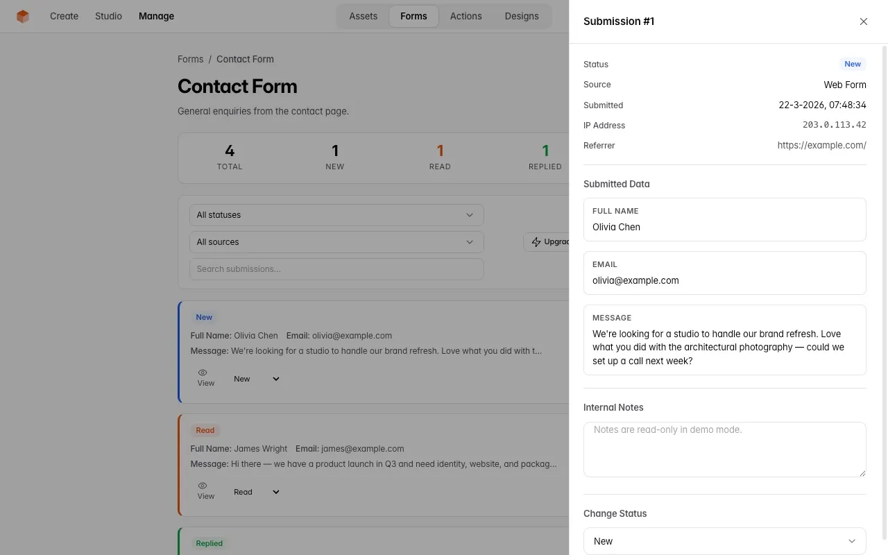 Smart forms and submission inbox