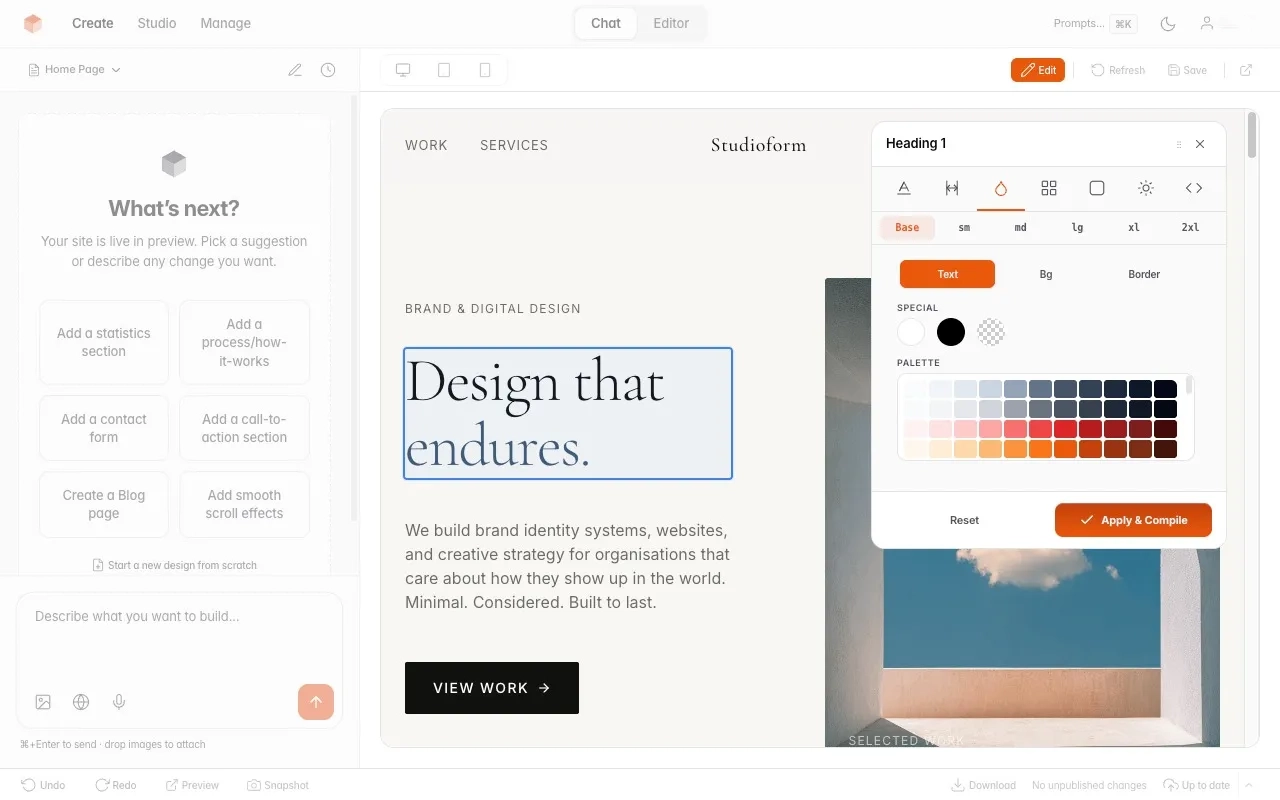 AI chat-to-website generation