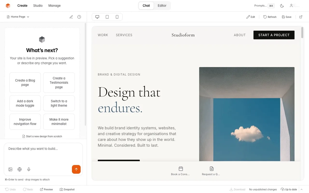 Sitezia AI website builder dashboard